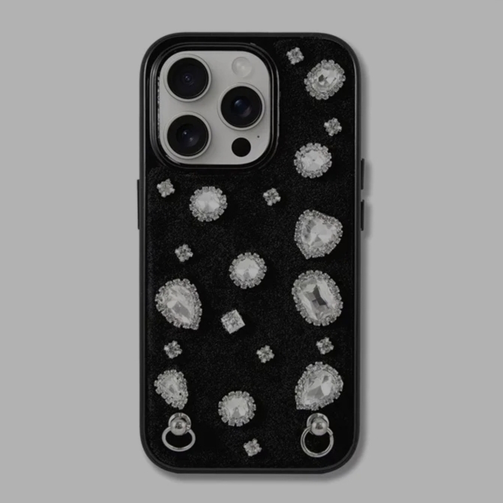 iPhone 14 Plus/15 Plus Luxury Black & Silver Crystal Phone Case